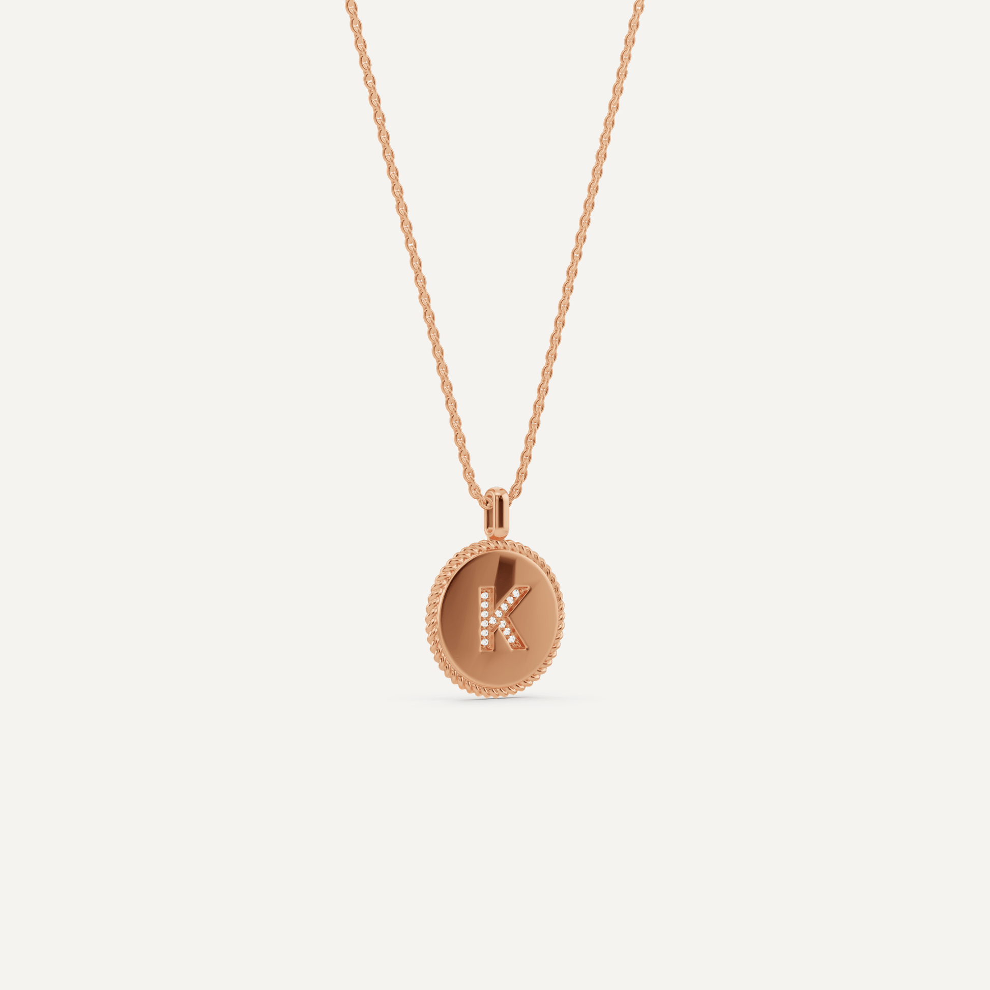 Round Diamond Initial K Pendant with Diamond Accent - Lotus Diamond