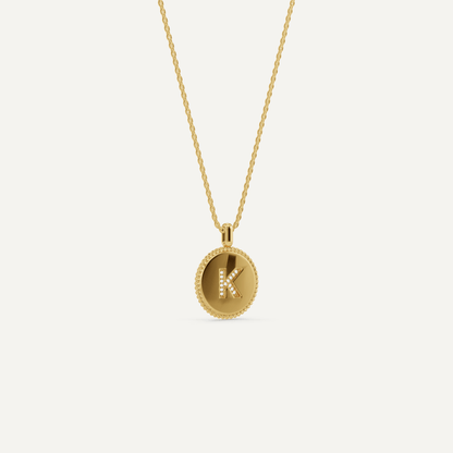 Round Diamond Initial K Pendant with Diamond Accent - Lotus Diamond