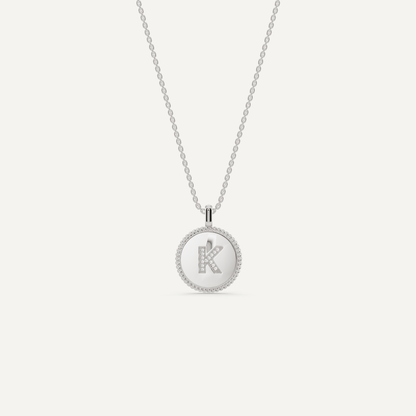 Round Diamond Initial K Pendant with Diamond Accent - Lotus Diamond