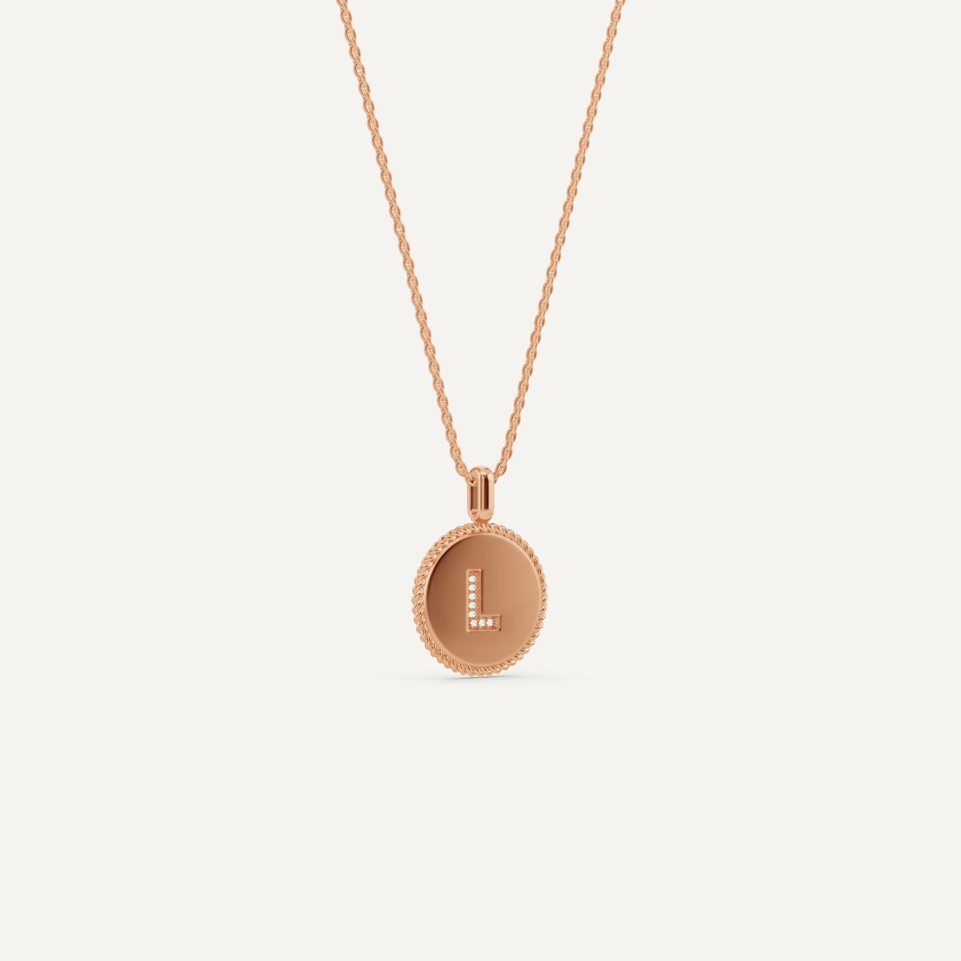 Round Diamond Initial L Pendant with Diamond Accent - Lotus Diamond