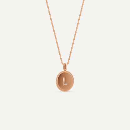 Round Diamond Initial L Pendant with Diamond Accent - Lotus Diamond