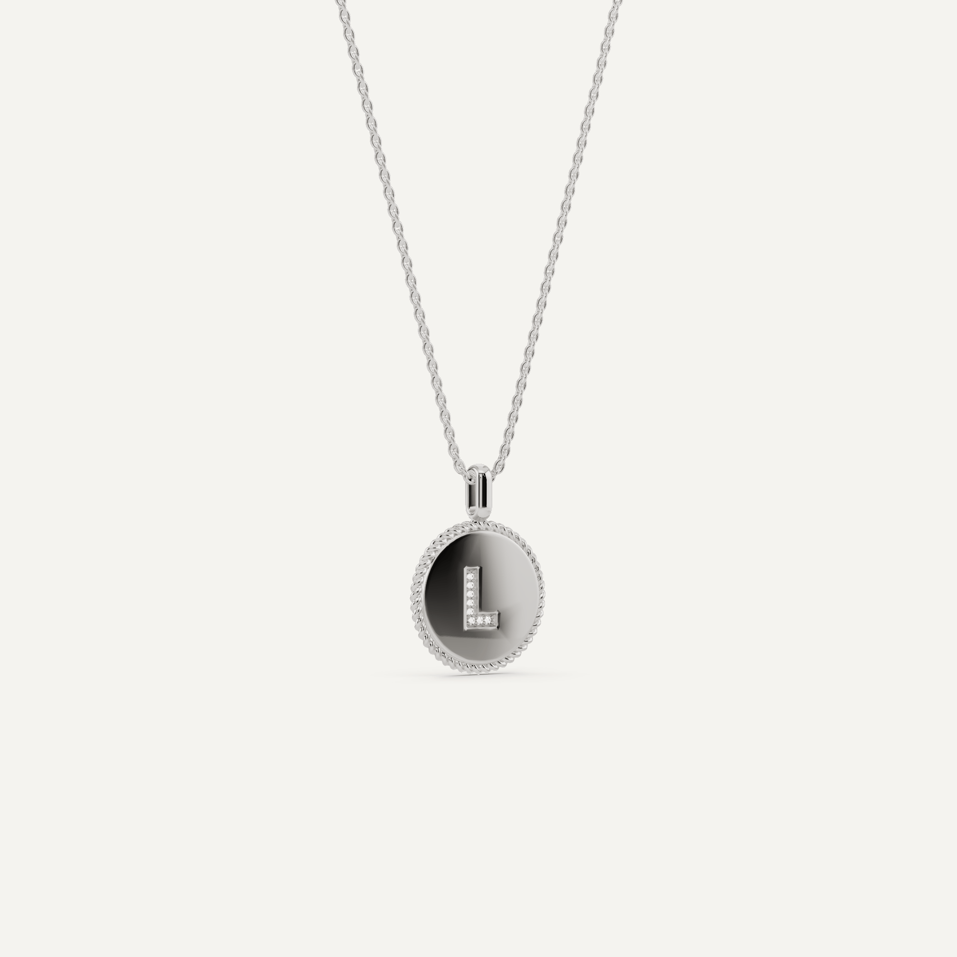Round Diamond Initial L Pendant with Diamond Accent - Lotus Diamond