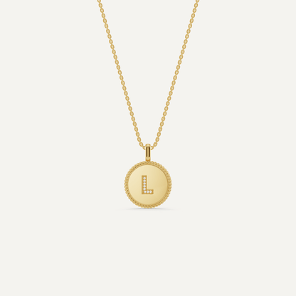 Round Diamond Initial L Pendant with Diamond Accent - Lotus Diamond