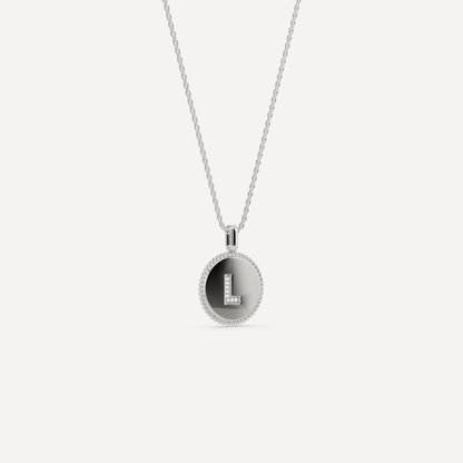 Round Diamond Initial L Pendant with Diamond Accent - Lotus Diamond