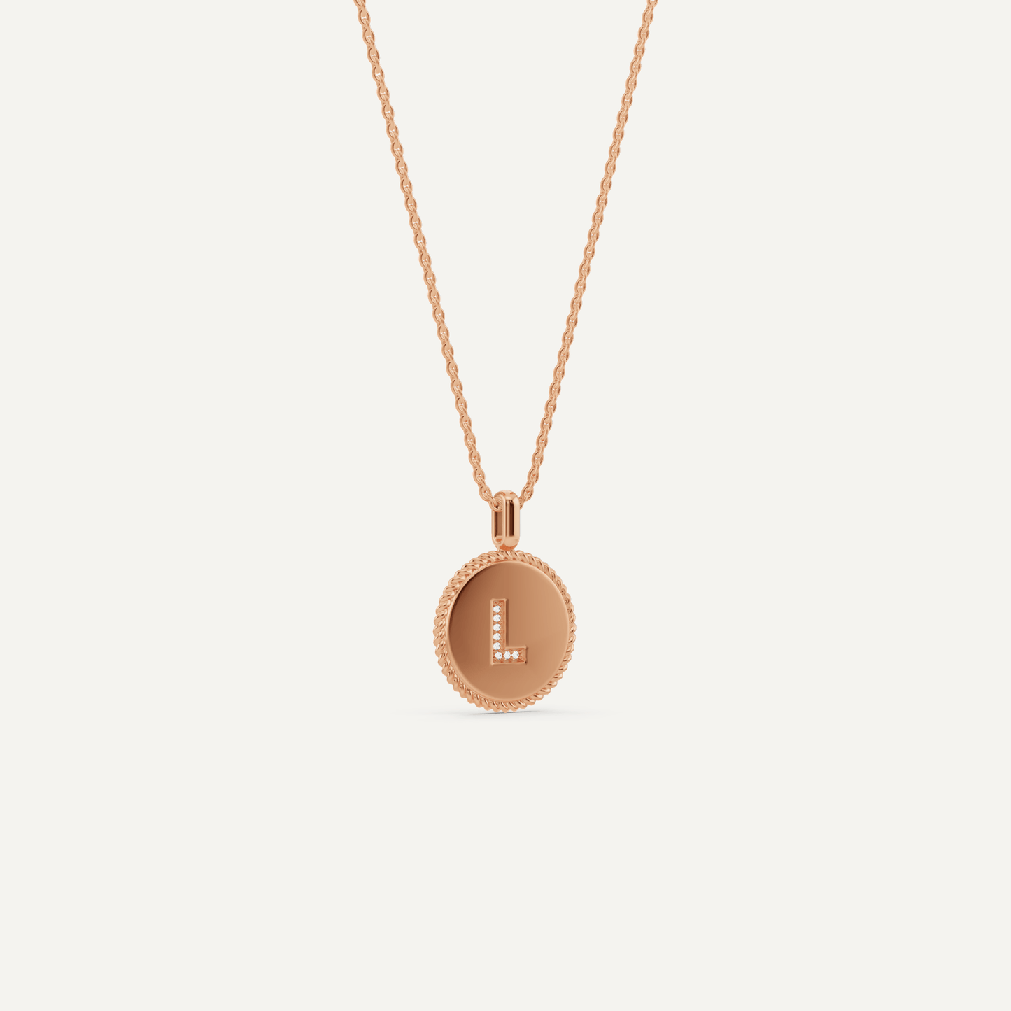 Round Diamond Initial L Pendant with Diamond Accent - Lotus Diamond