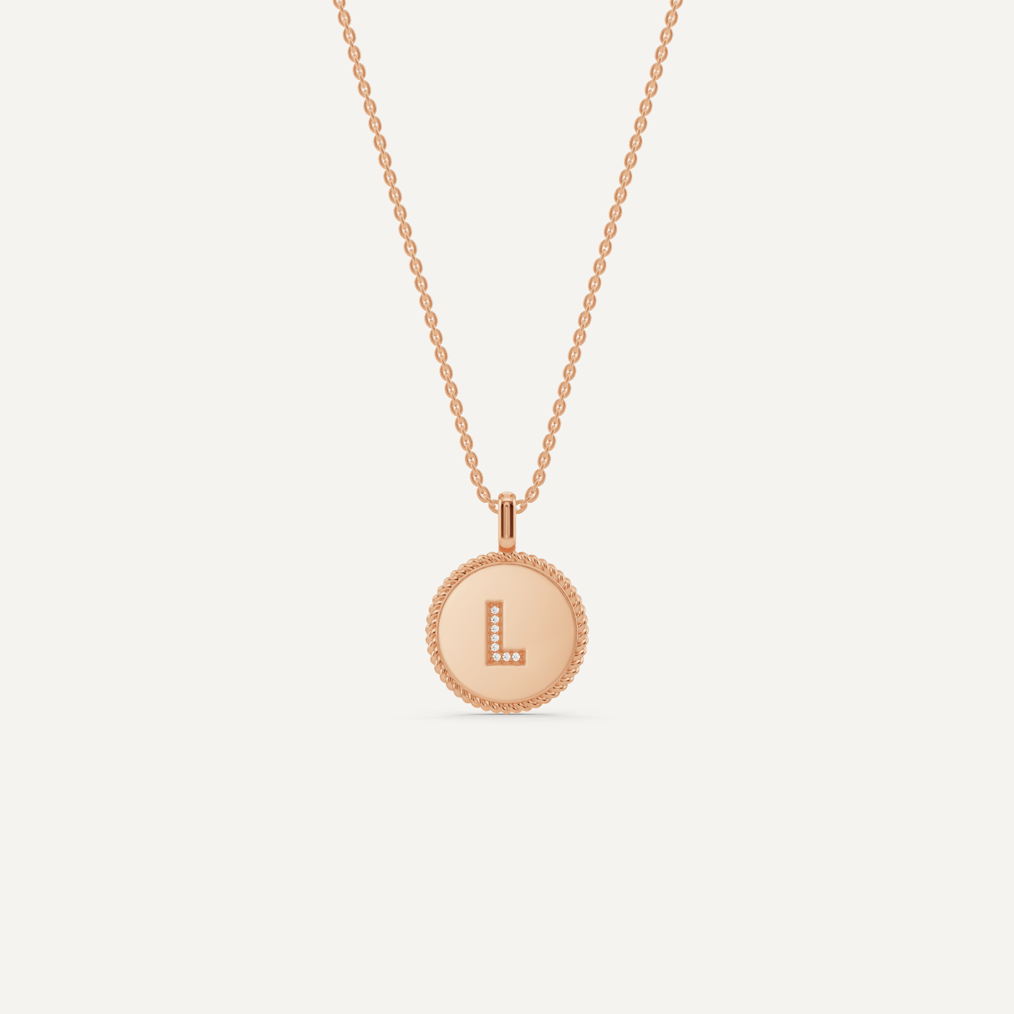 Round Diamond Initial L Pendant with Diamond Accent - Lotus Diamond