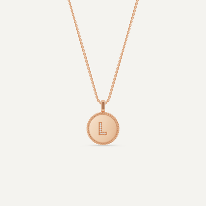 Round Diamond Initial L Pendant with Diamond Accent - Lotus Diamond