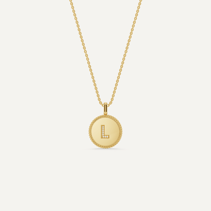 Round Diamond Initial L Pendant with Diamond Accent - Lotus Diamond