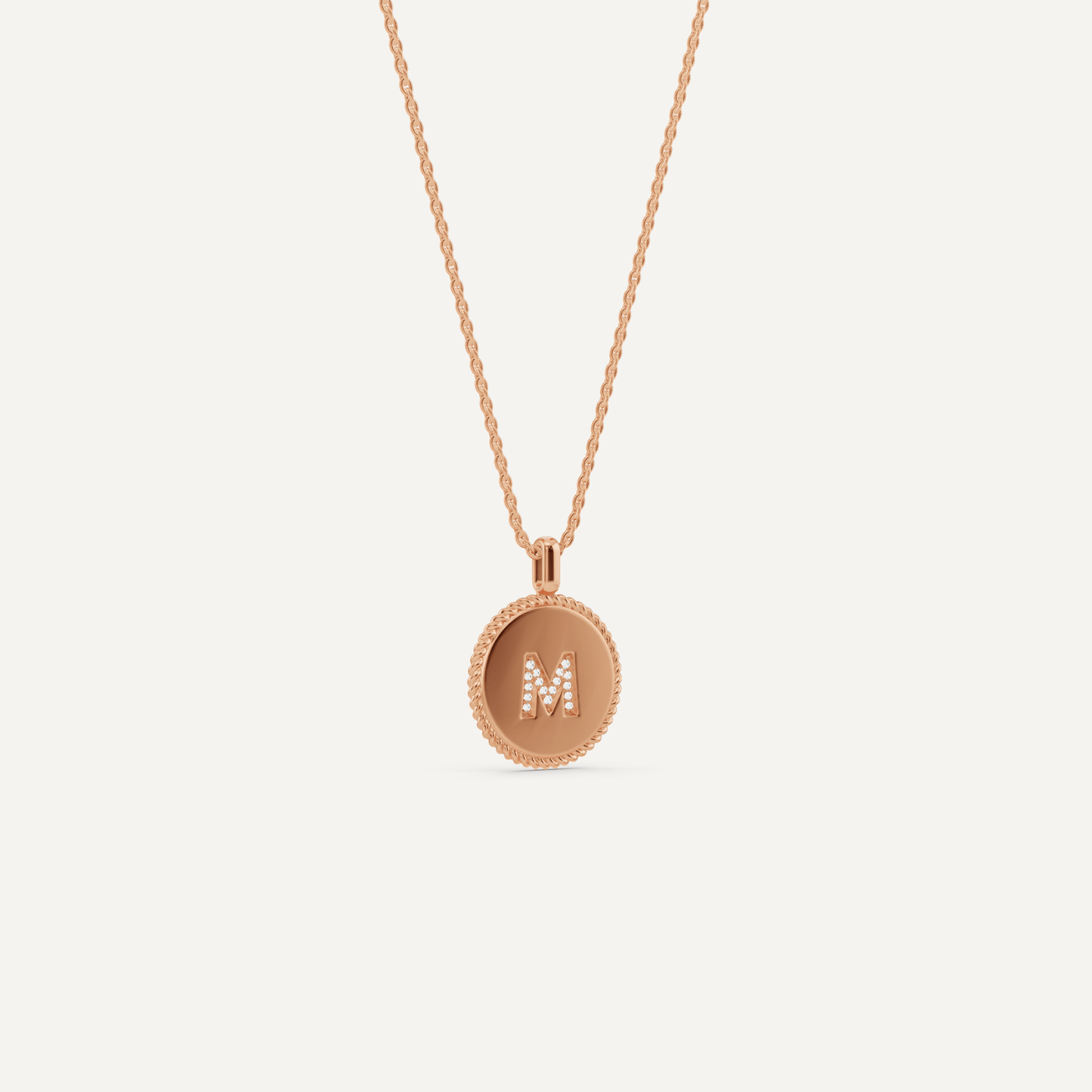Round Diamond Initial M Pendant with Diamond Accent - Lotus Diamond