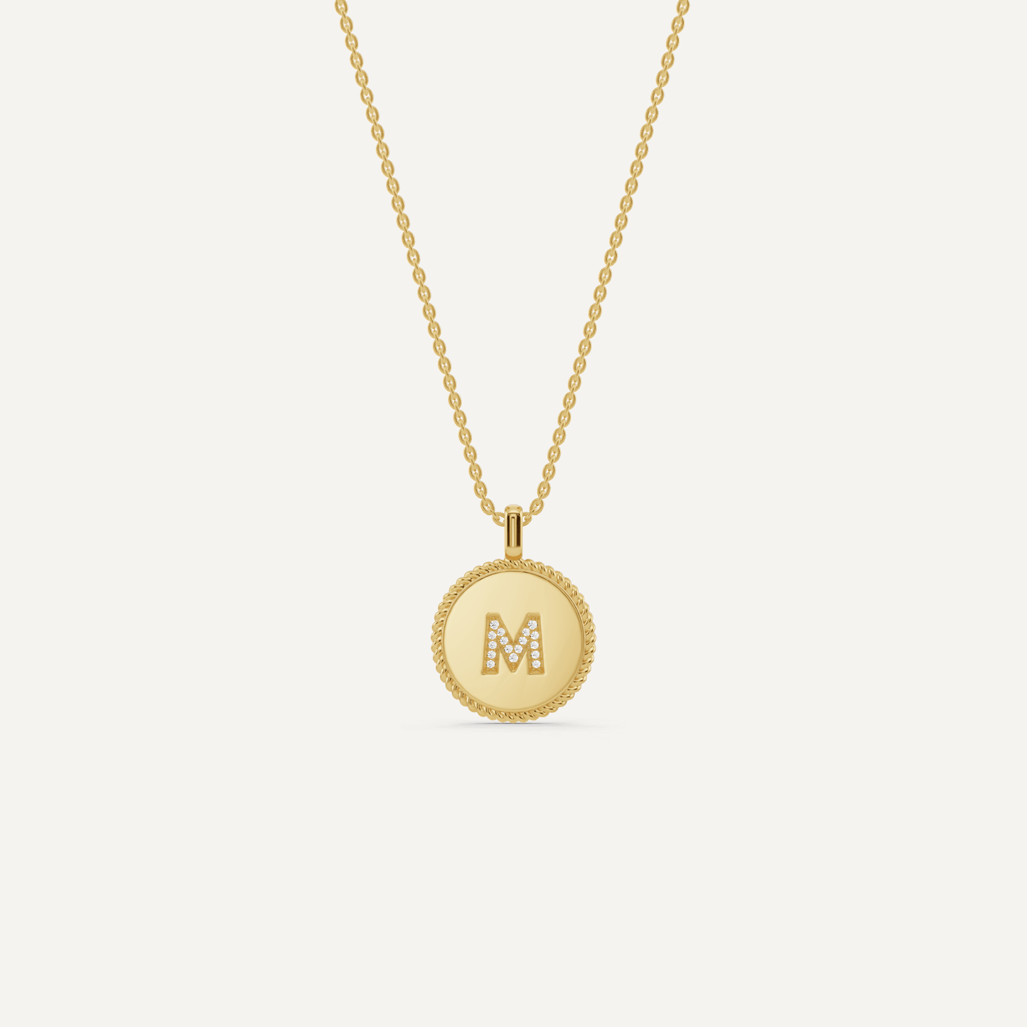Round Diamond Initial M Pendant with Diamond Accent - Lotus Diamond