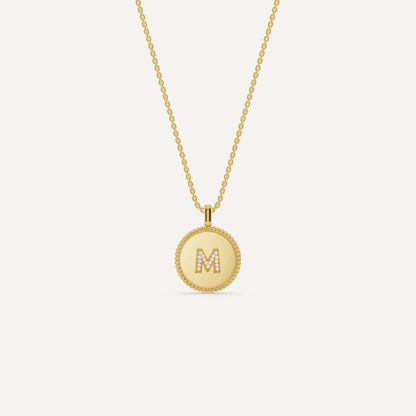 Round Diamond Initial M Pendant with Diamond Accent - Lotus Diamond