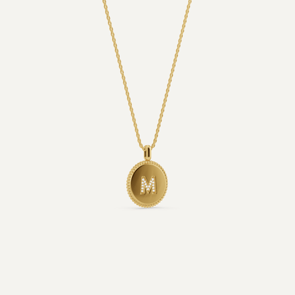 Round Diamond Initial M Pendant with Diamond Accent - Lotus Diamond