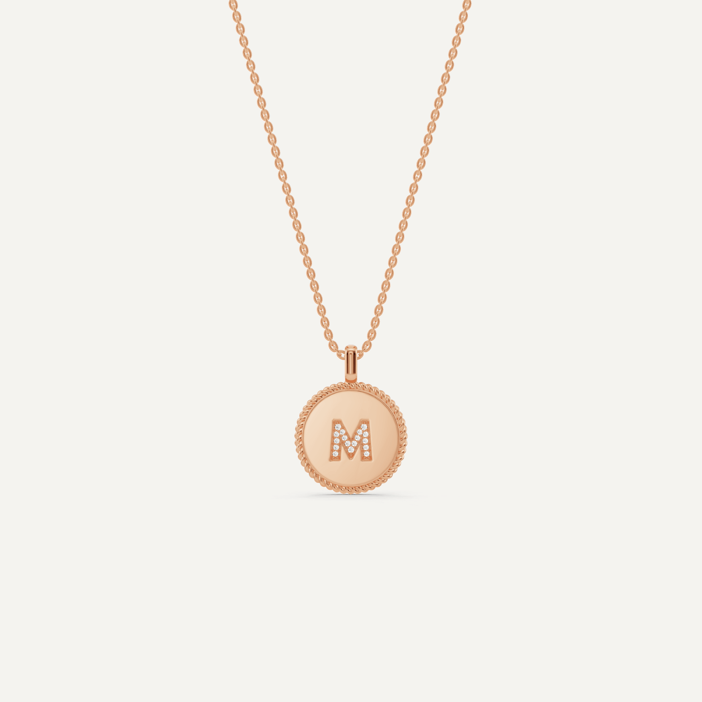 Round Diamond Initial M Pendant with Diamond Accent - Lotus Diamond