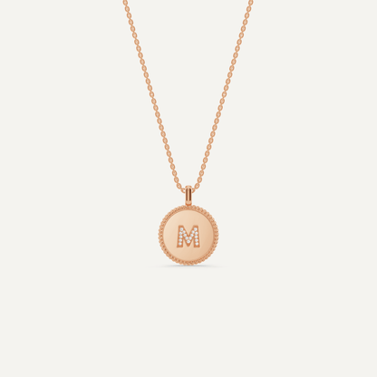 Round Diamond Initial M Pendant with Diamond Accent - Lotus Diamond