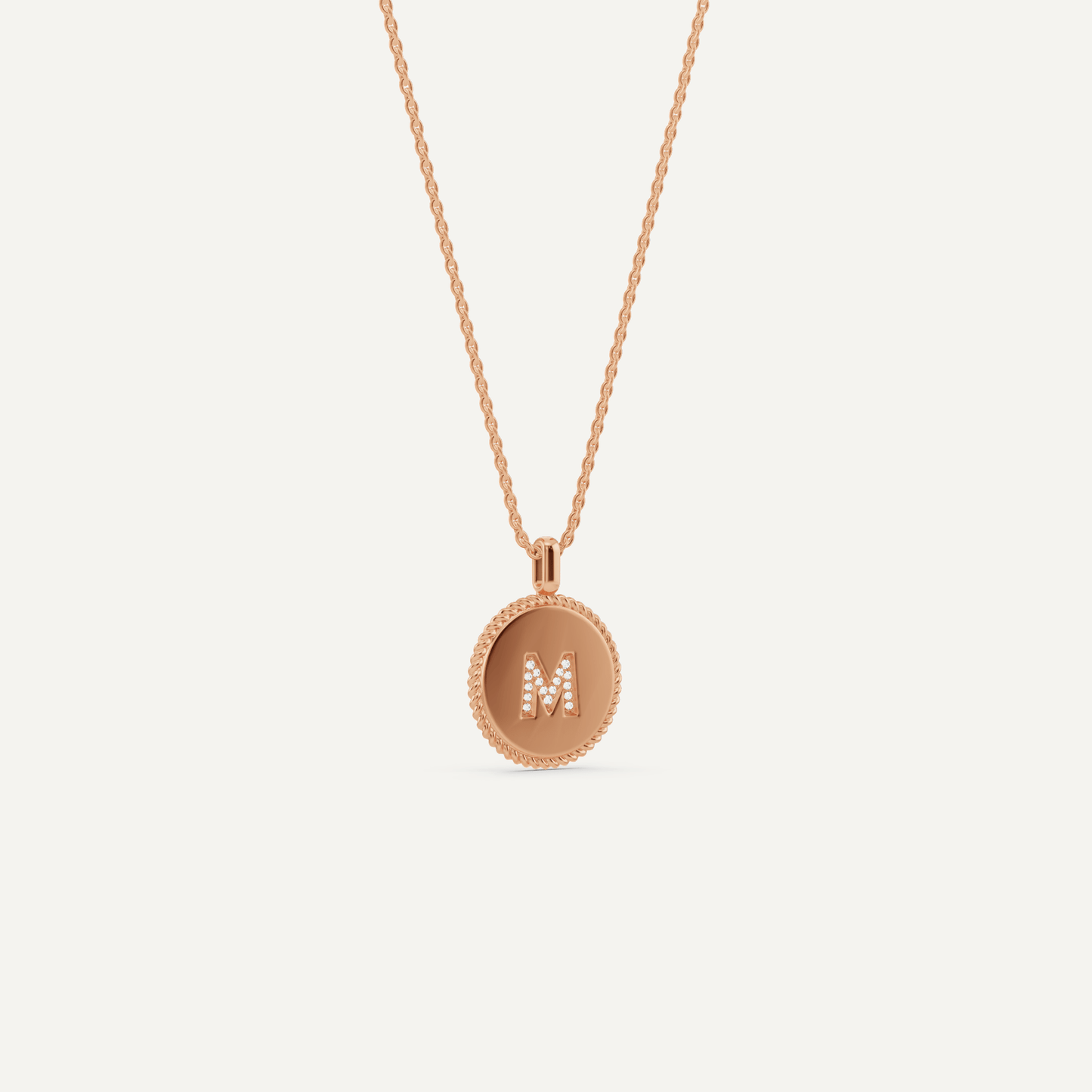 Round Diamond Initial M Pendant with Diamond Accent - Lotus Diamond