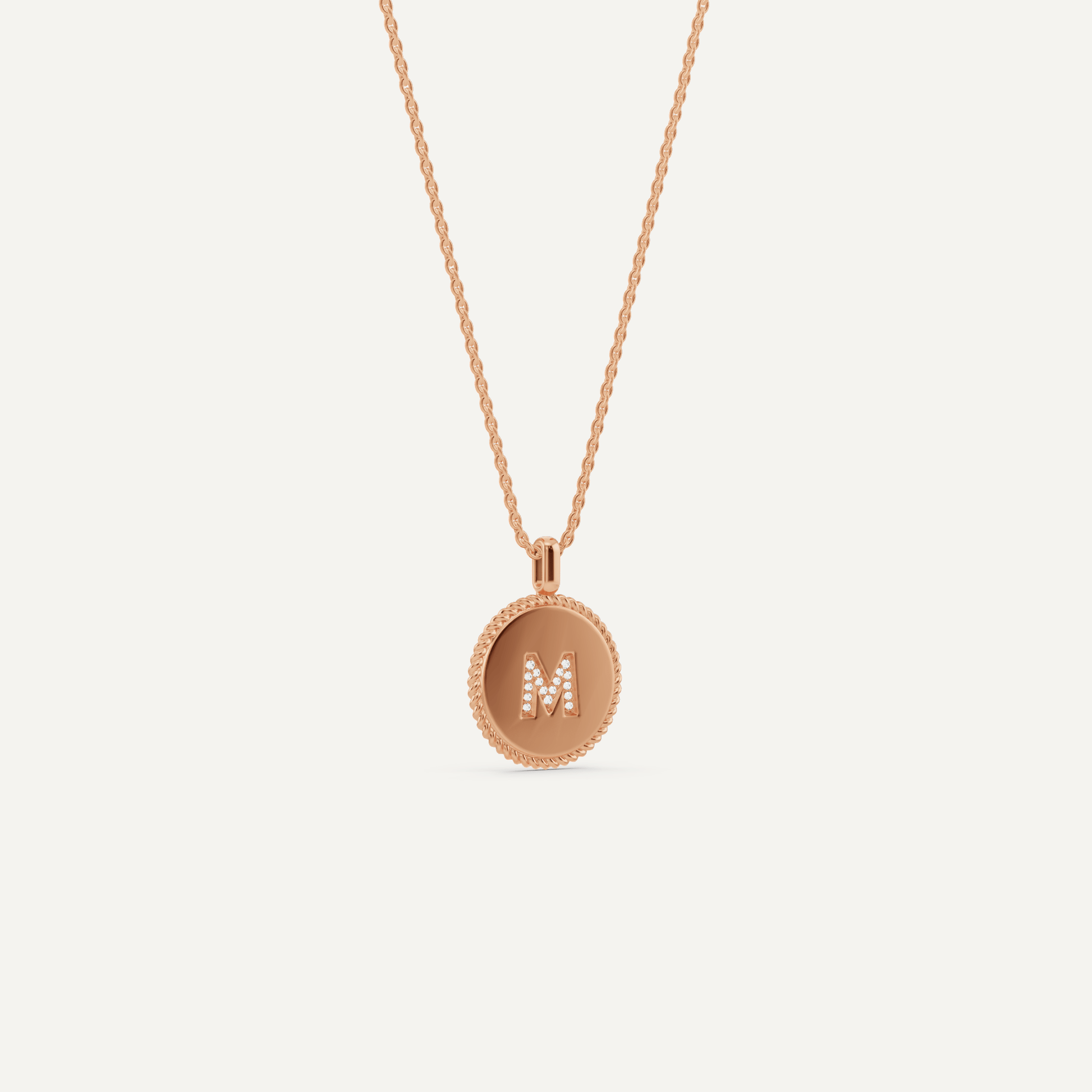 Round Diamond Initial M Pendant with Diamond Accent - Lotus Diamond