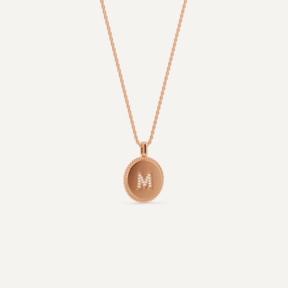 Round Diamond Initial M Pendant with Diamond Accent - Lotus Diamond