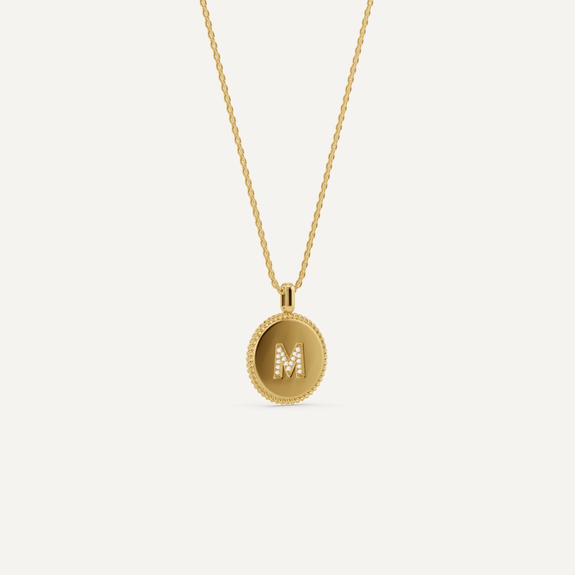Round Diamond Initial M Pendant with Diamond Accent - Lotus Diamond