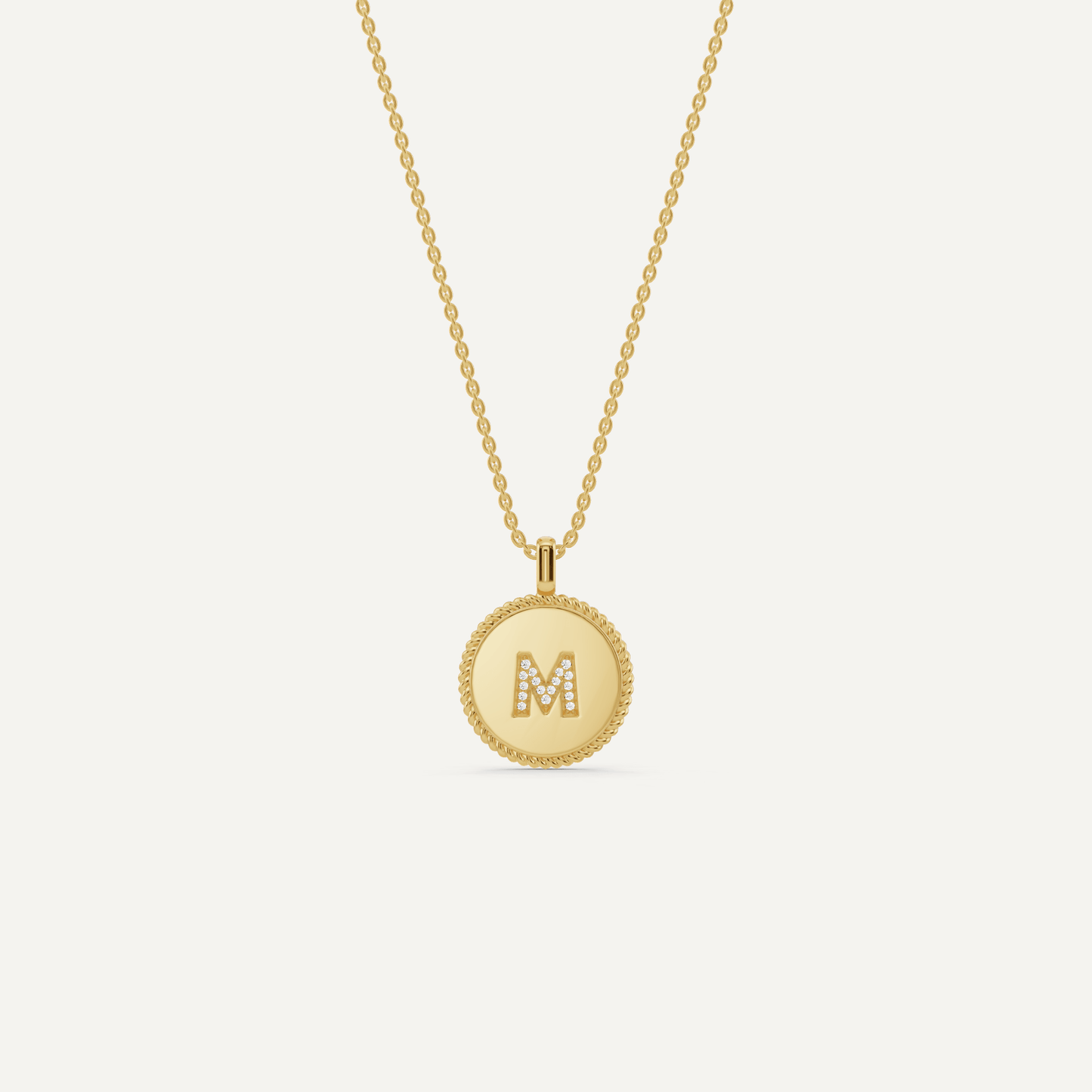 Round Diamond Initial M Pendant with Diamond Accent - Lotus Diamond