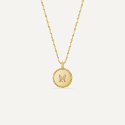 Round Diamond Initial M Pendant with Diamond Accent - Lotus Diamond