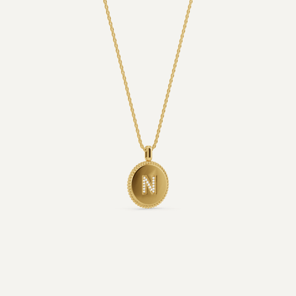 Round Diamond Initial N Pendant with Diamond Accent - Lotus Diamond