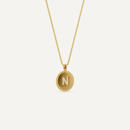 Round Diamond Initial N Pendant with Diamond Accent - Lotus Diamond