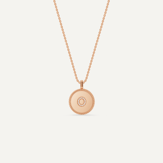Round Diamond Initial O Pendant with Diamond Accent - Lotus Diamond