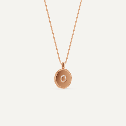 Round Diamond Initial O Pendant with Diamond Accent - Lotus Diamond