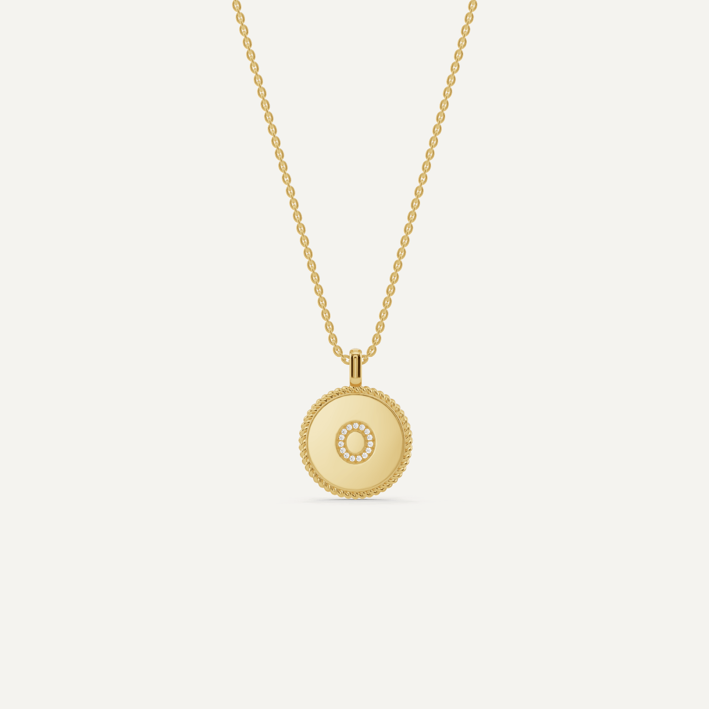 Round Diamond Initial O Pendant with Diamond Accent - Lotus Diamond