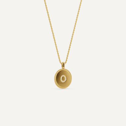 Round Diamond Initial O Pendant with Diamond Accent - Lotus Diamond