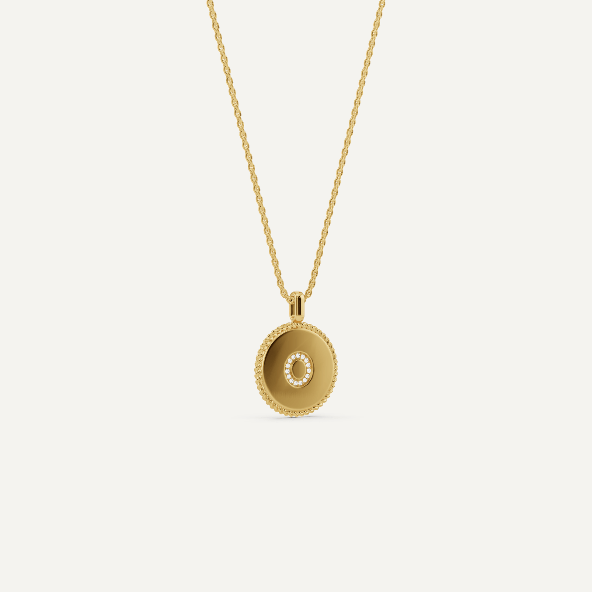 Round Diamond Initial O Pendant with Diamond Accent - Lotus Diamond