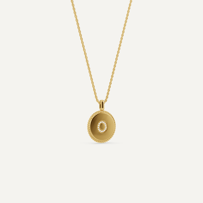 Round Diamond Initial O Pendant with Diamond Accent - Lotus Diamond