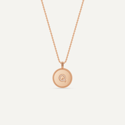Round Diamond Initial Q Pendant with Diamond Accent - Lotus Diamond