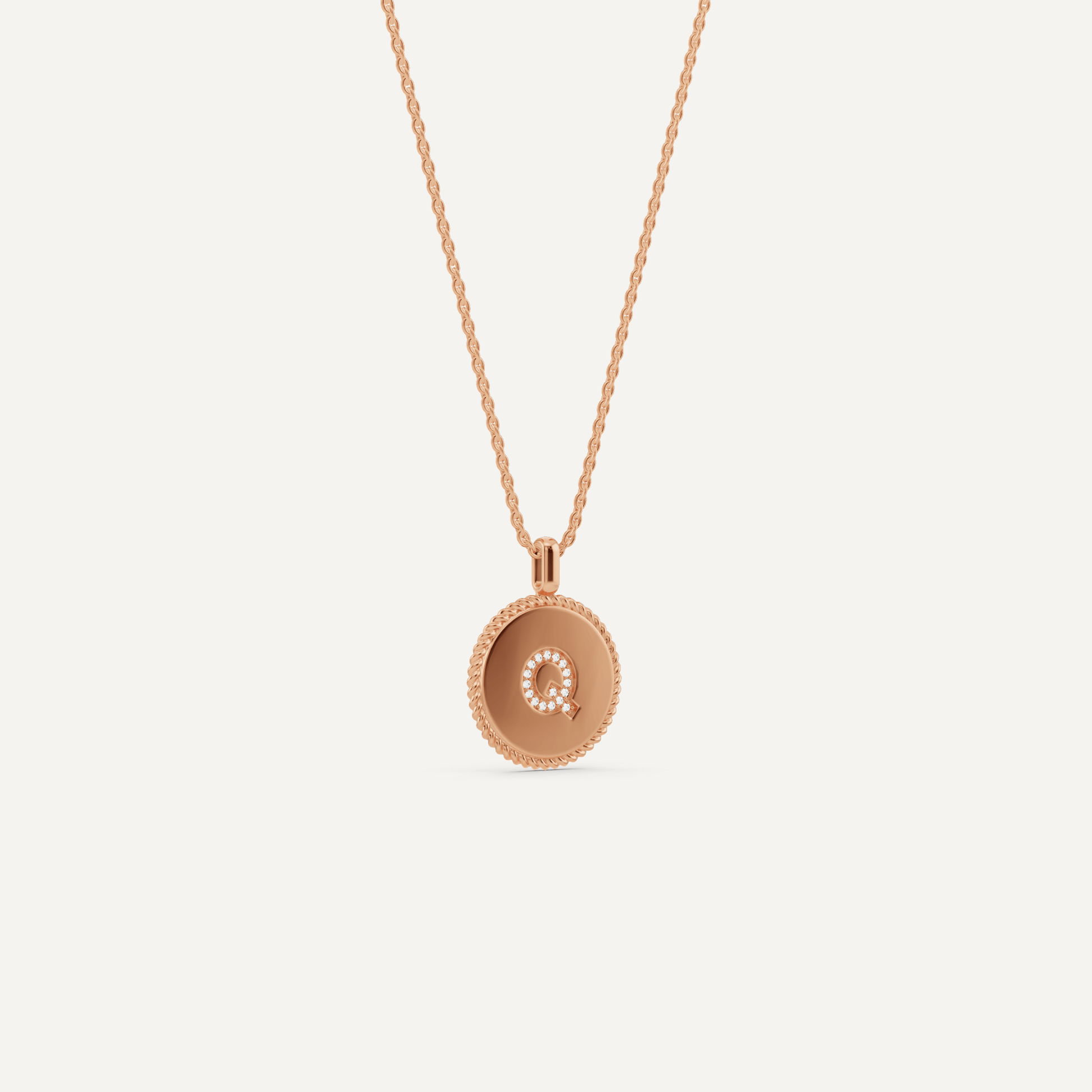 Round Diamond Initial Q Pendant with Diamond Accent - Lotus Diamond