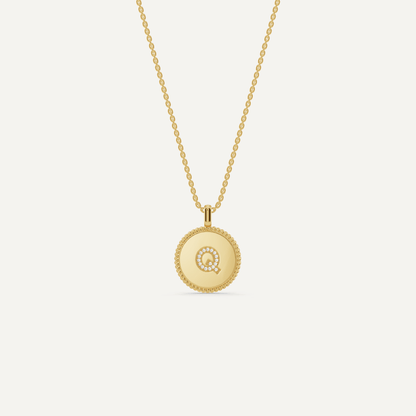 Round Diamond Initial Q Pendant with Diamond Accent - Lotus Diamond