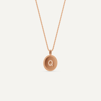 Round Diamond Initial Q Pendant with Diamond Accent - Lotus Diamond