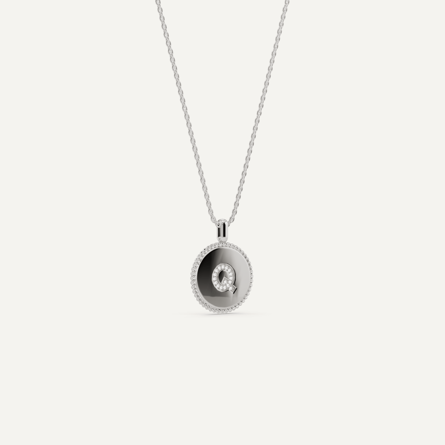 Round Diamond Initial Q Pendant with Diamond Accent - Lotus Diamond