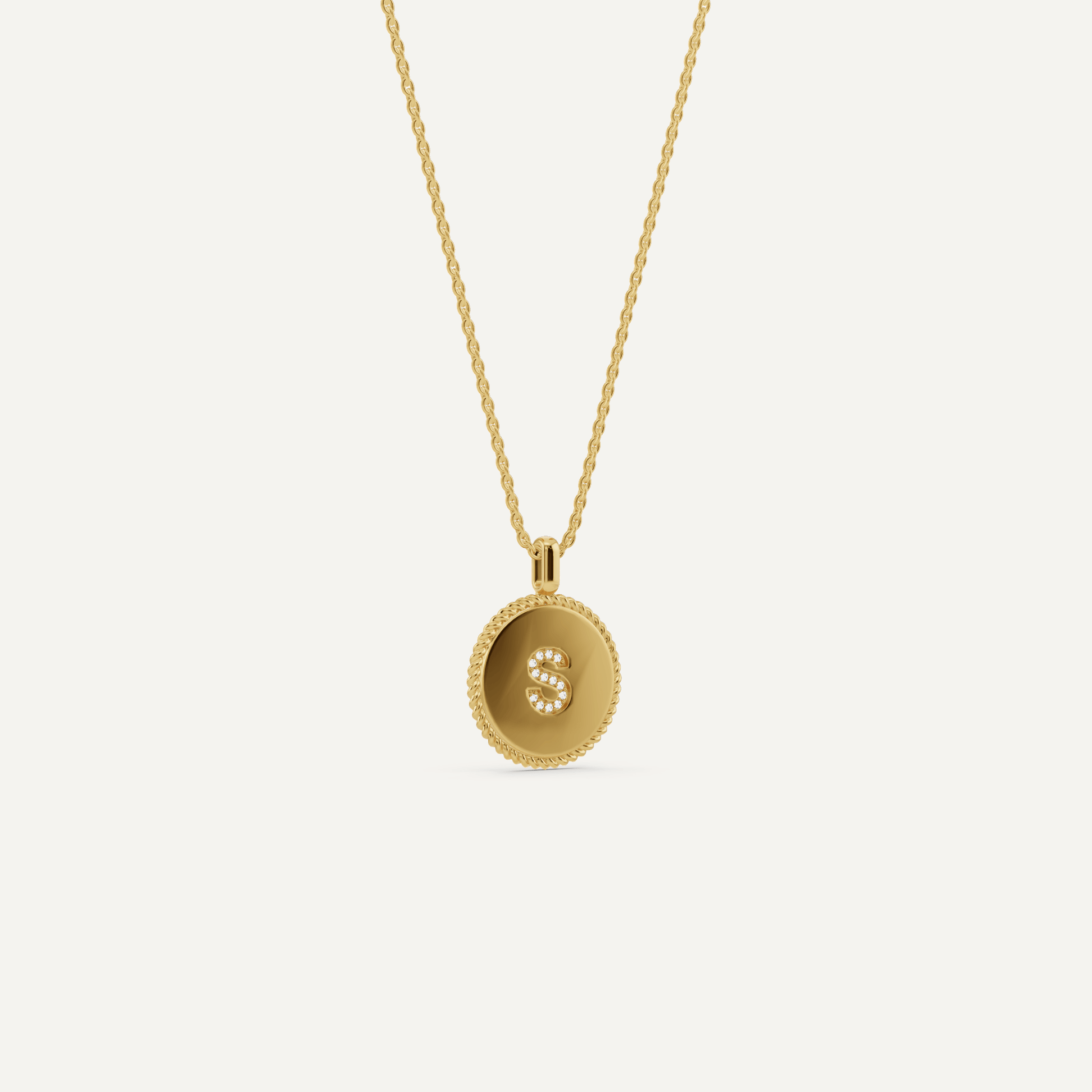 Round Diamond Initial S Pendant with Diamond Accent - Lotus Diamond