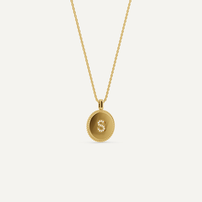 Round Diamond Initial S Pendant with Diamond Accent - Lotus Diamond