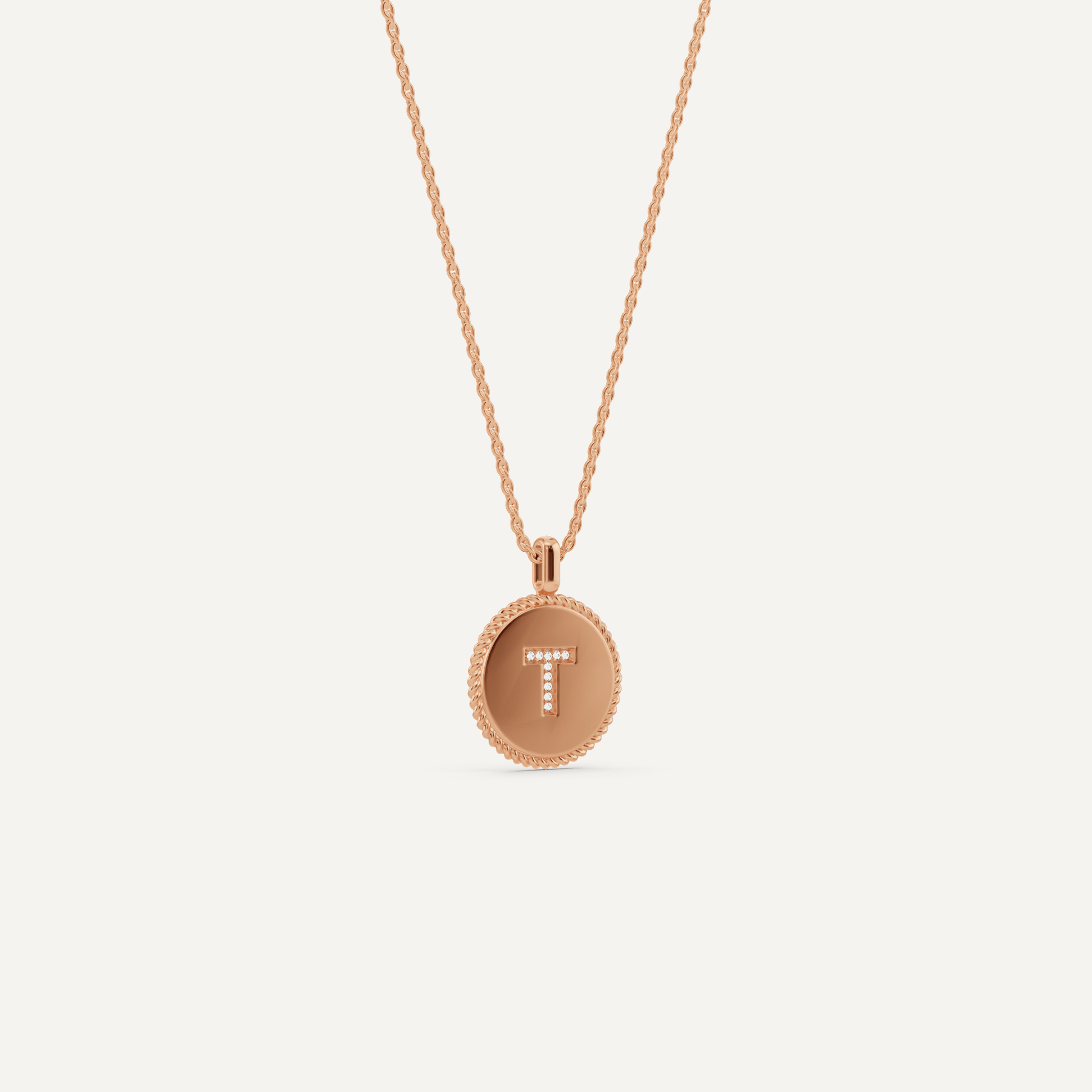 Round Diamond Initial T Pendant with Diamond Accent - Lotus Diamond