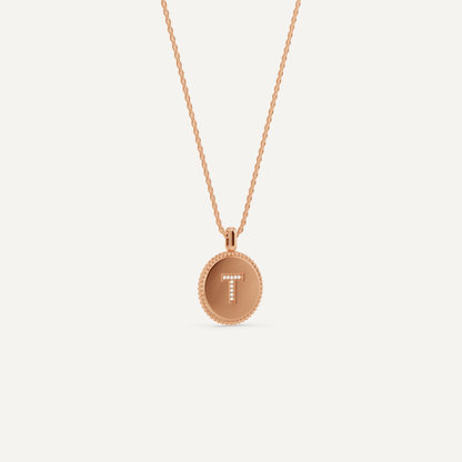 Round Diamond Initial T Pendant with Diamond Accent - Lotus Diamond
