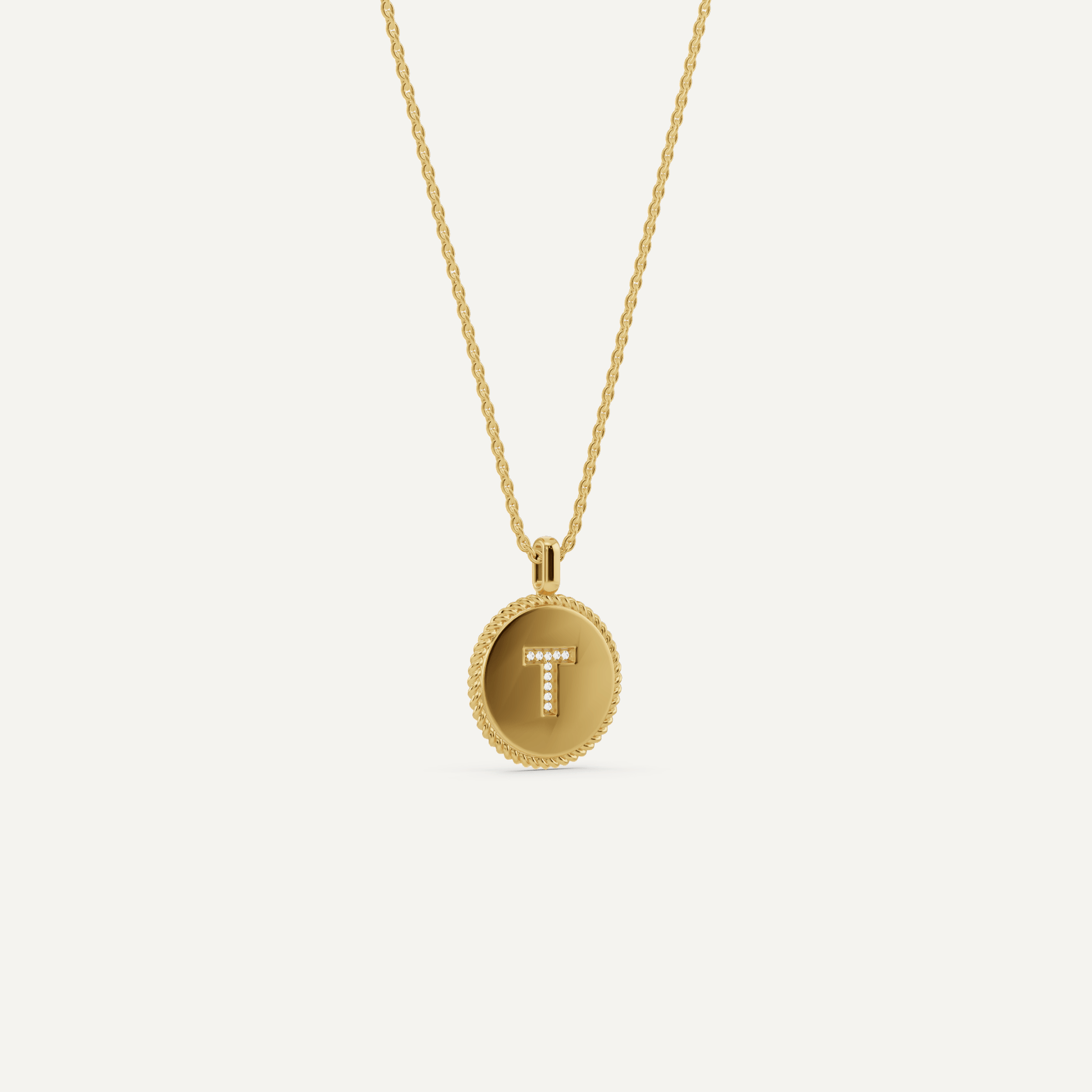 Round Diamond Initial T Pendant with Diamond Accent - Lotus Diamond
