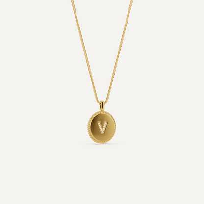 Round Diamond Initial V Pendant with Diamond Accent - Lotus Diamond