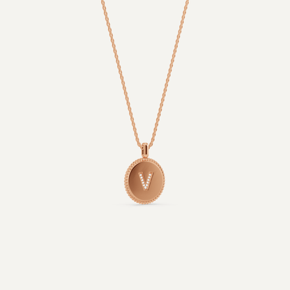 Round Diamond Initial V Pendant with Diamond Accent - Lotus Diamond