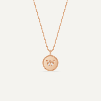 Round Diamond Initial W Pendant with Diamond Accent - Lotus Diamond