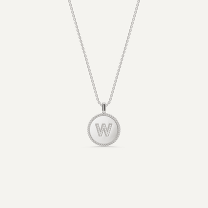 Round Diamond Initial W Pendant with Diamond Accent - Lotus Diamond