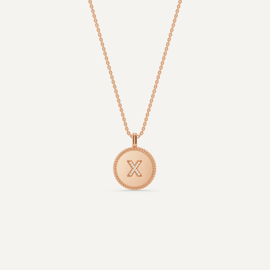 Round Diamond Initial X Pendant with Diamond Accent - Lotus Diamond
