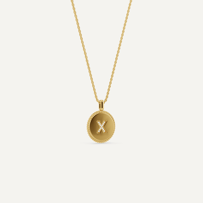 Round Diamond Initial X Pendant with Diamond Accent - Lotus Diamond