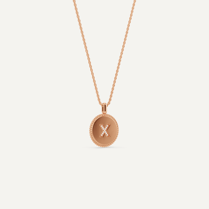 Round Diamond Initial X Pendant with Diamond Accent - Lotus Diamond