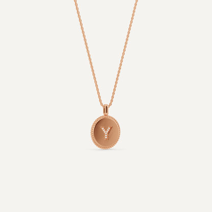 Round Diamond Initial Y Pendant with Diamond Accent - Lotus Diamond